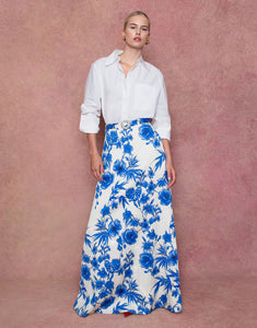 Bellamy Brocade Skirt in Antigua Blue