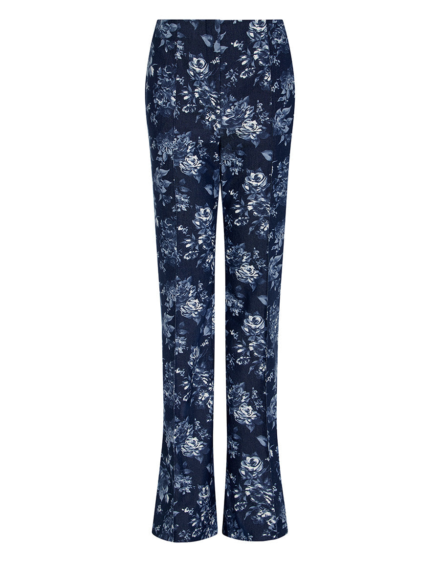 Morgan Denim Trouser in Floral Navy