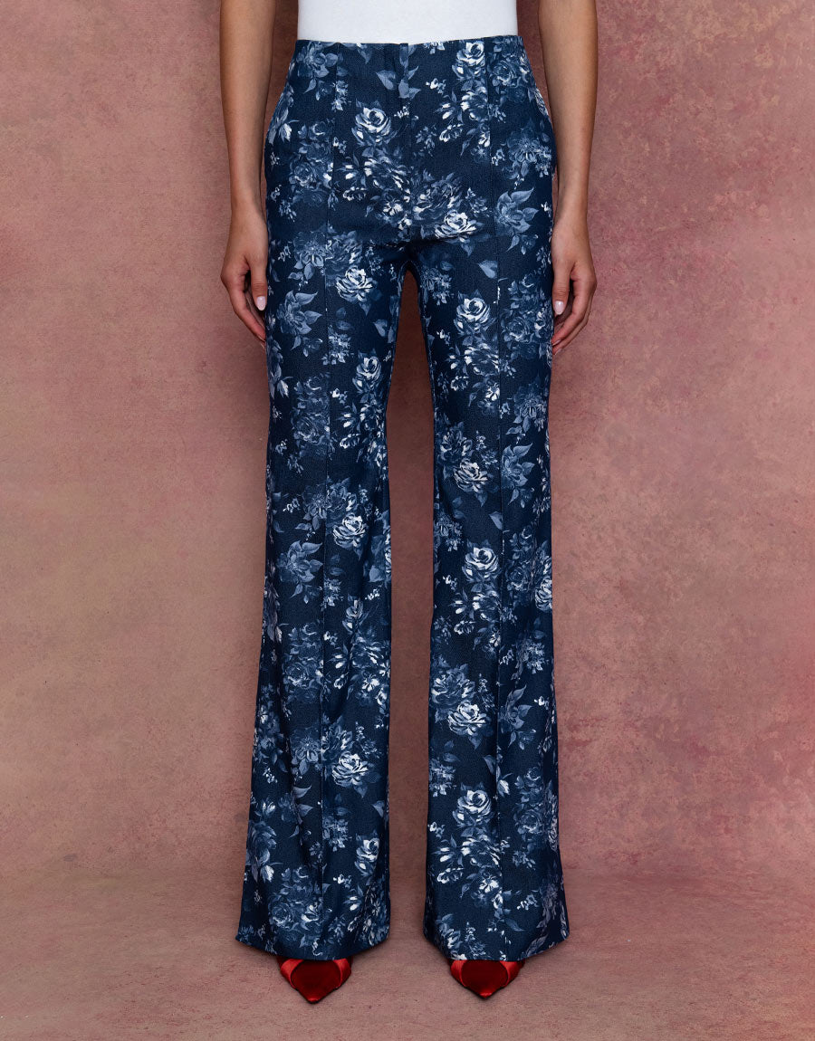 Morgan Denim Trouser in Floral Navy