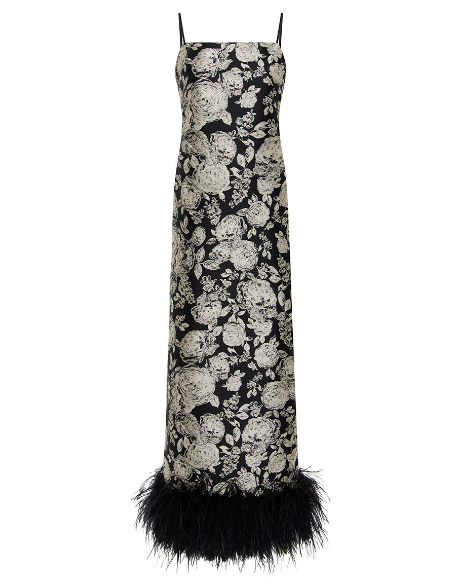 Marte Jacquard Maxi Dress in Floral Black