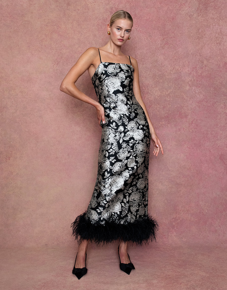 Marte Jacquard Maxi Dress in Floral Black