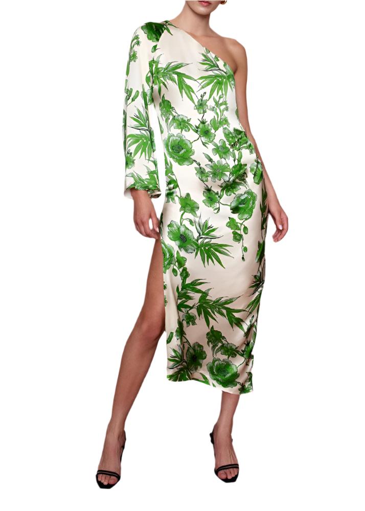 Atlantis Crepe Satin Midi Dress in Antigua Green