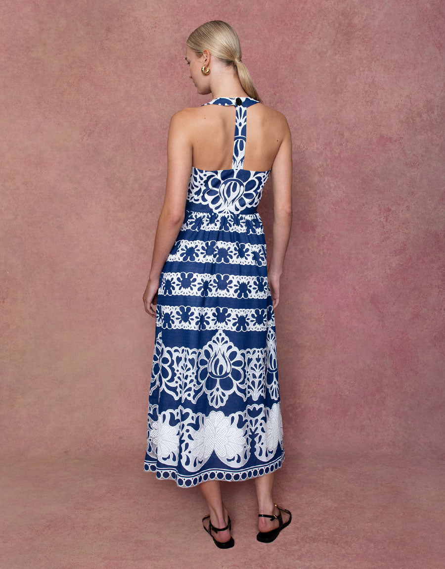 Mavaro Denim Midi Dress in Floral Navy