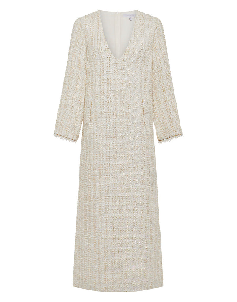 Eponine Tweed Maxi Dress in Cream