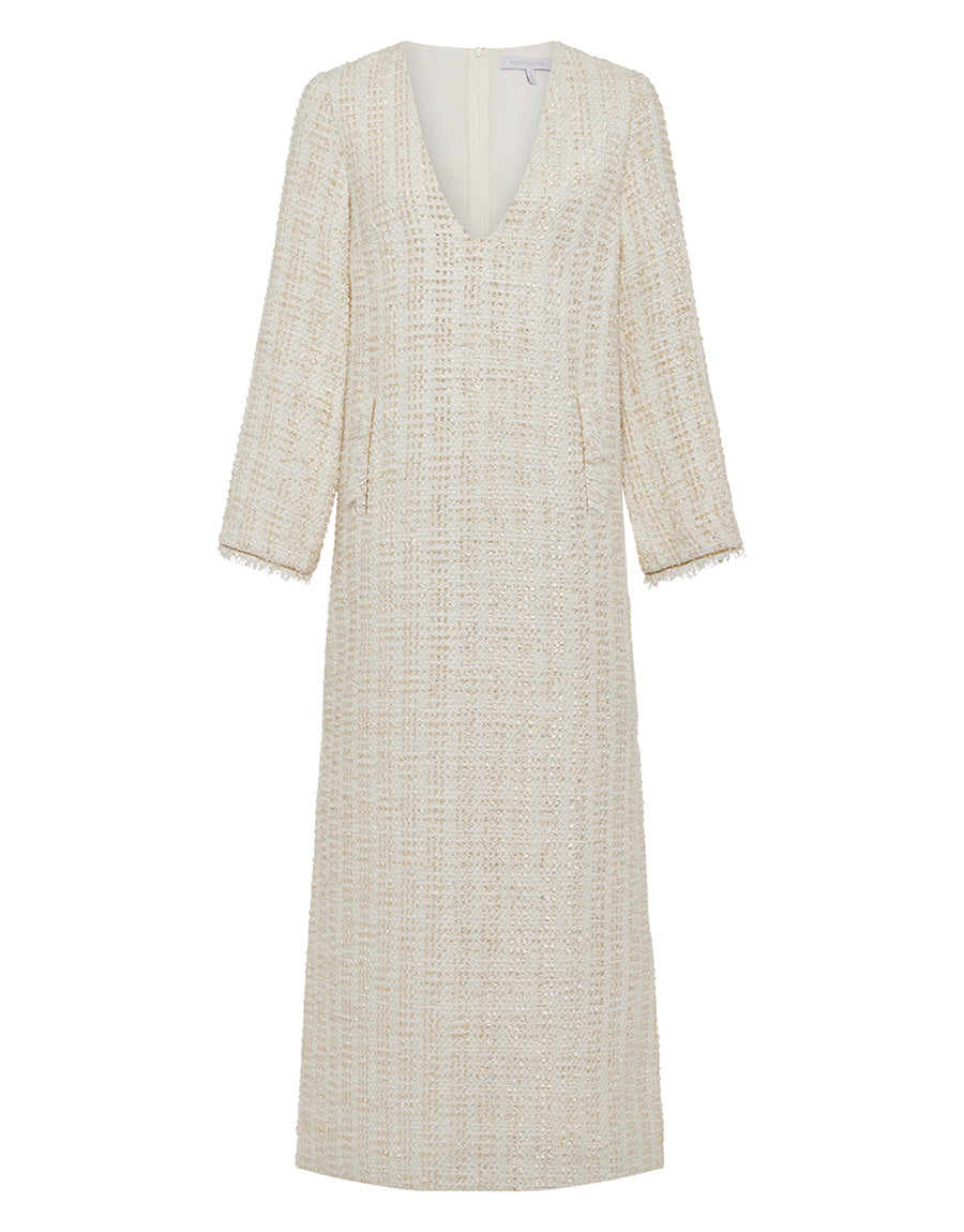 Eponine Tweed Maxi Dress in Cream