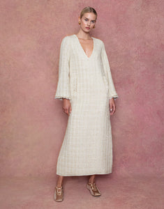 Eponine Tweed Maxi Dress in Cream