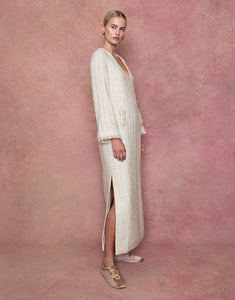 Eponine Tweed Maxi Dress in Cream