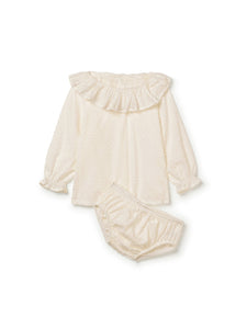 Plumeti Frill Blouse & Bloomer Set in Ecru