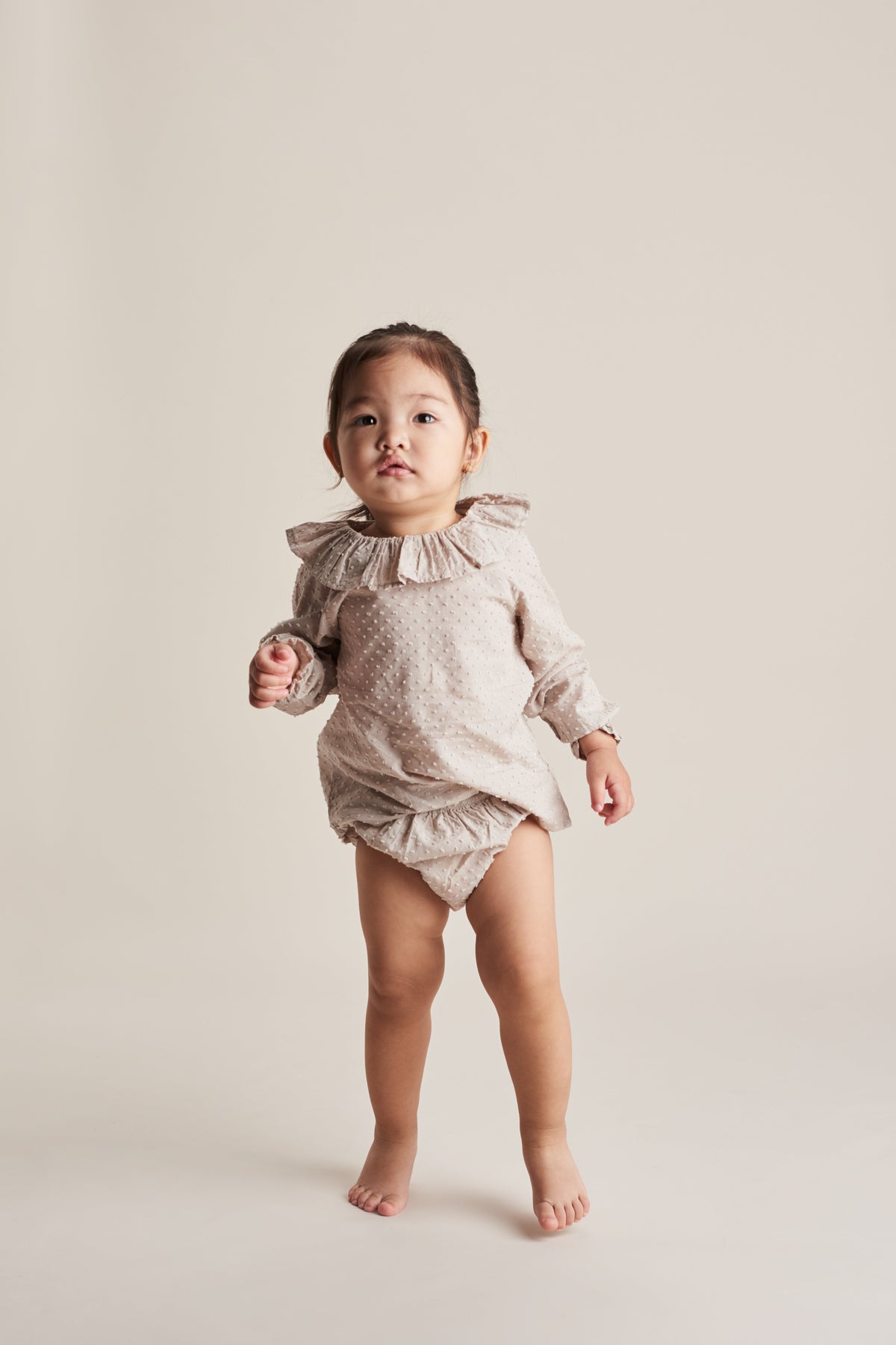 Plumeti Frill Blouse & Bloomer Set in Flax