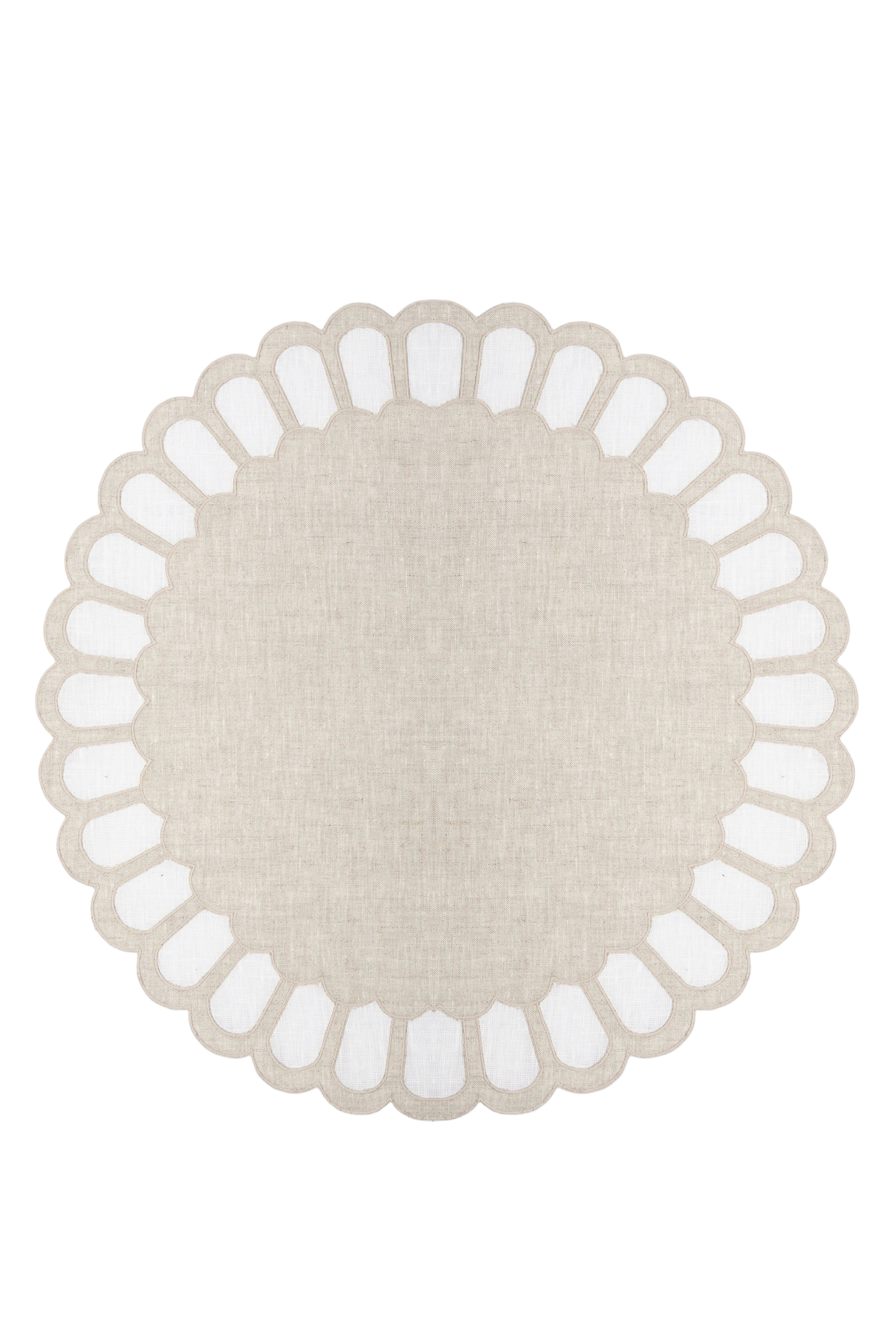 Zurbano Linen Placemat with Linen AppliquŽ in Natural Linen with Off White