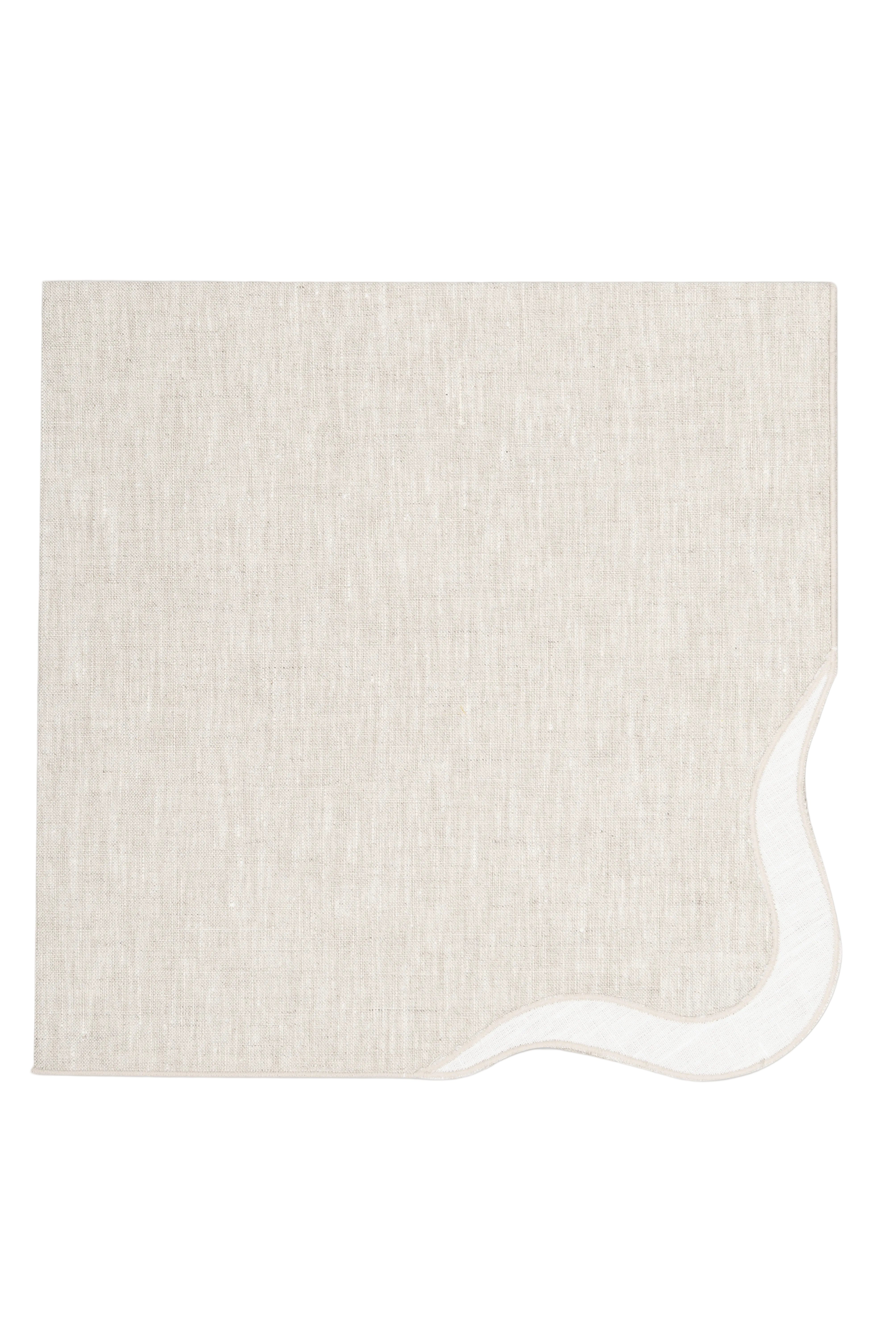 Zurbano Linen Dinner Napkin with Linen Appliqué in Natural Linen with Off White