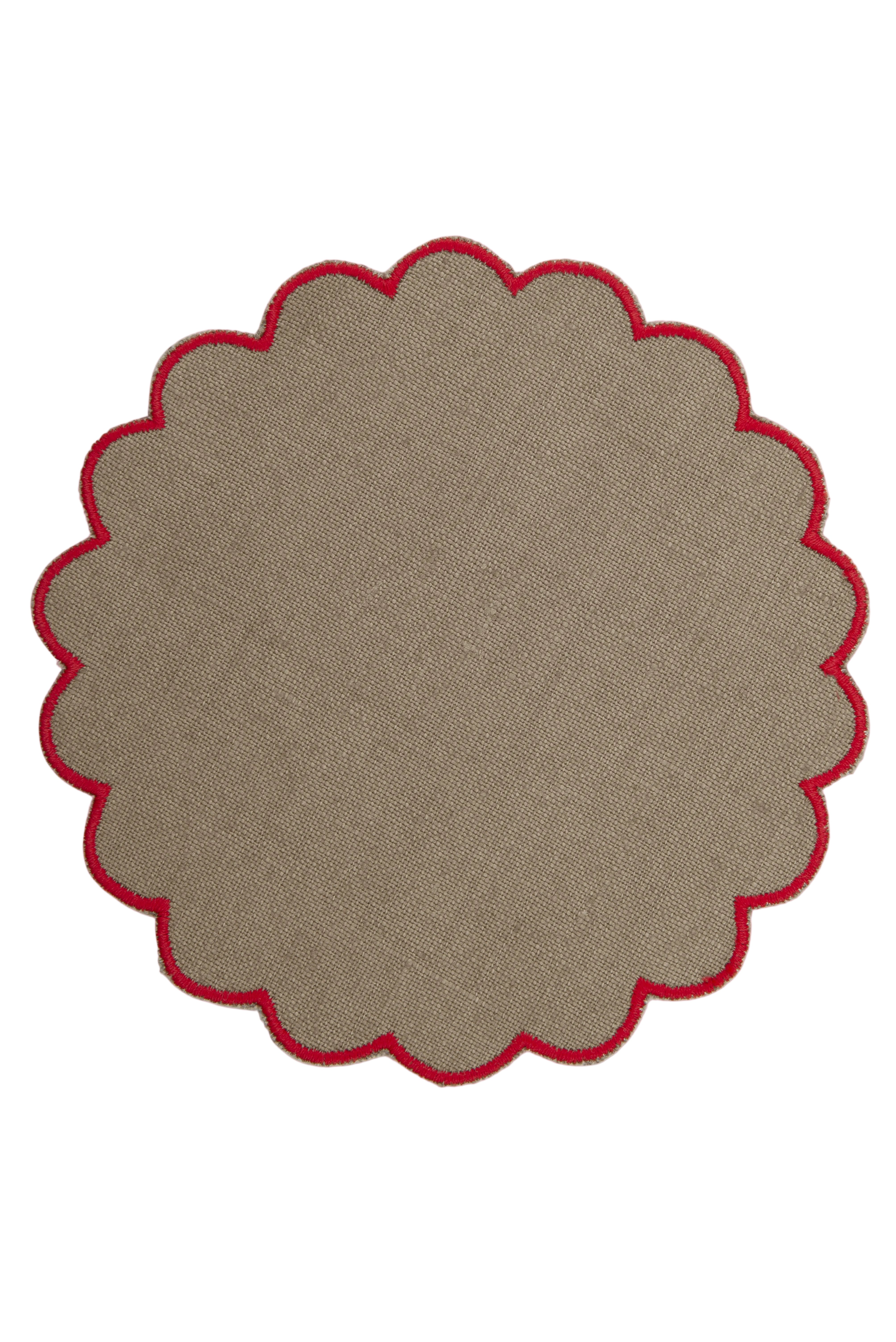 Bilbao Linen Coasters in Beige with Red, Set of 6
