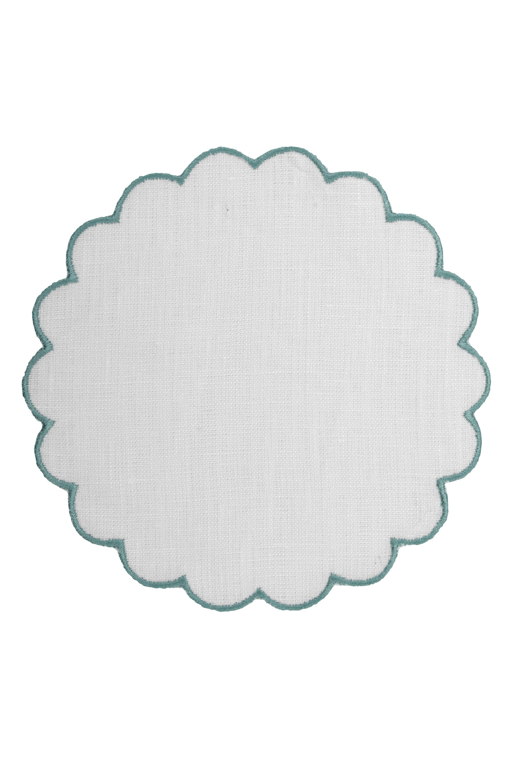 Bilbao Linen Coasters in White with Aqua, Set of 6
