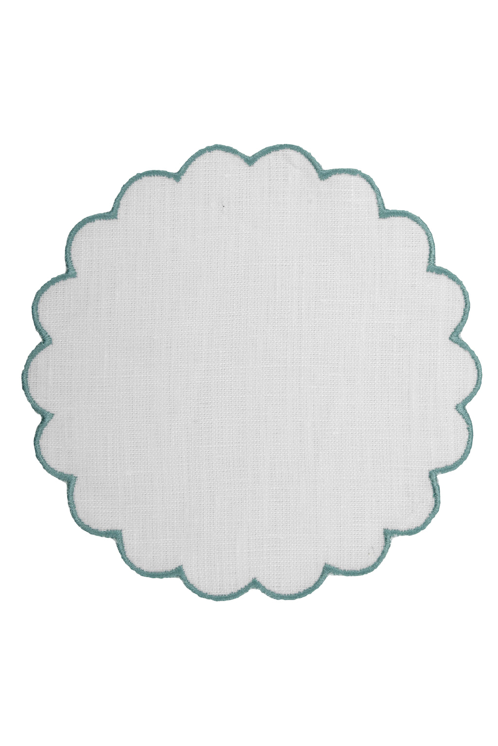 Bilbao Linen Coasters in White with Aqua, Set of 6