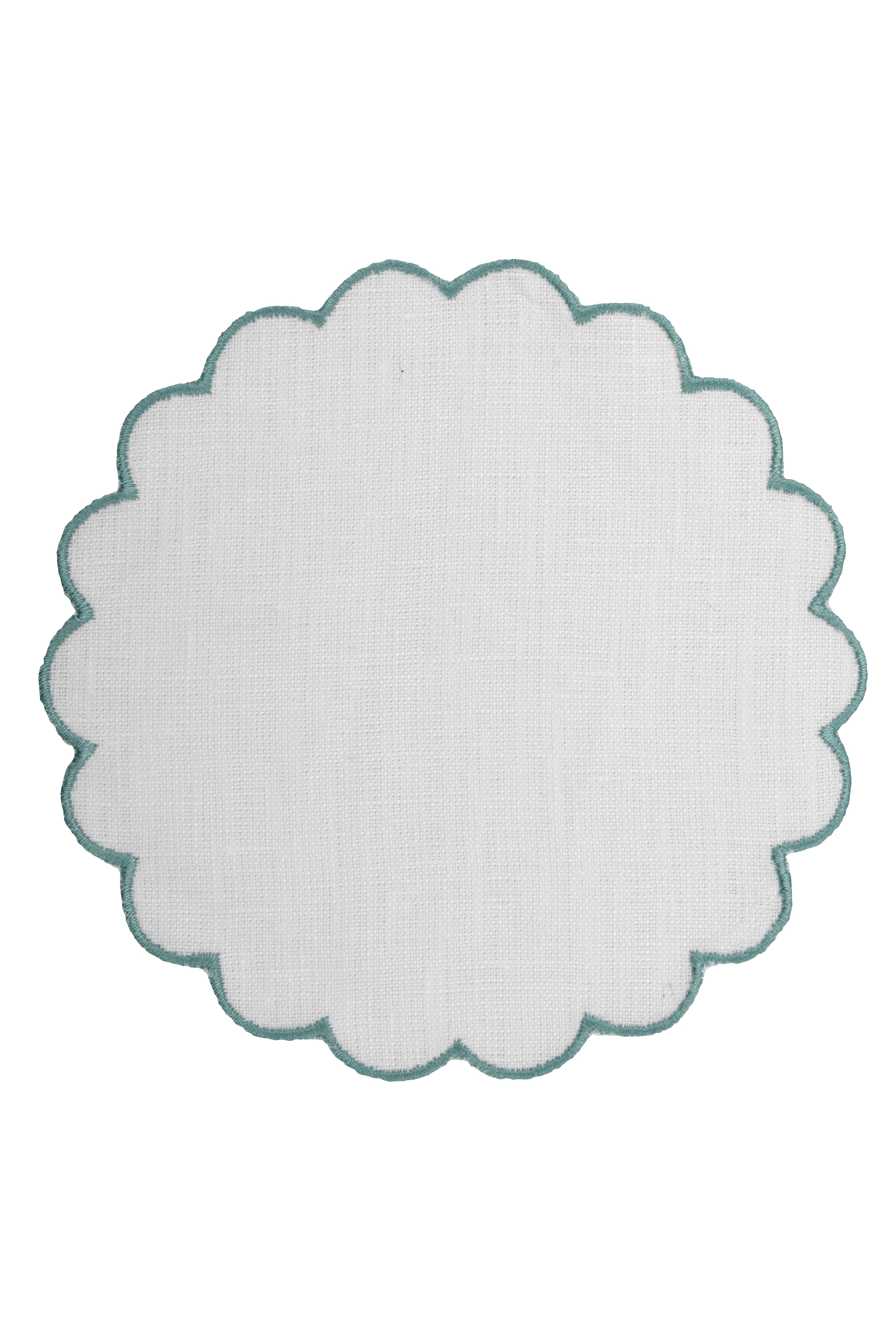 Bilbao Linen Coasters in White with Aqua, Set of 6