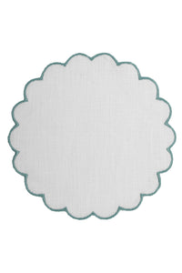 Bilbao Linen Coasters in White with Aqua, Set of 6