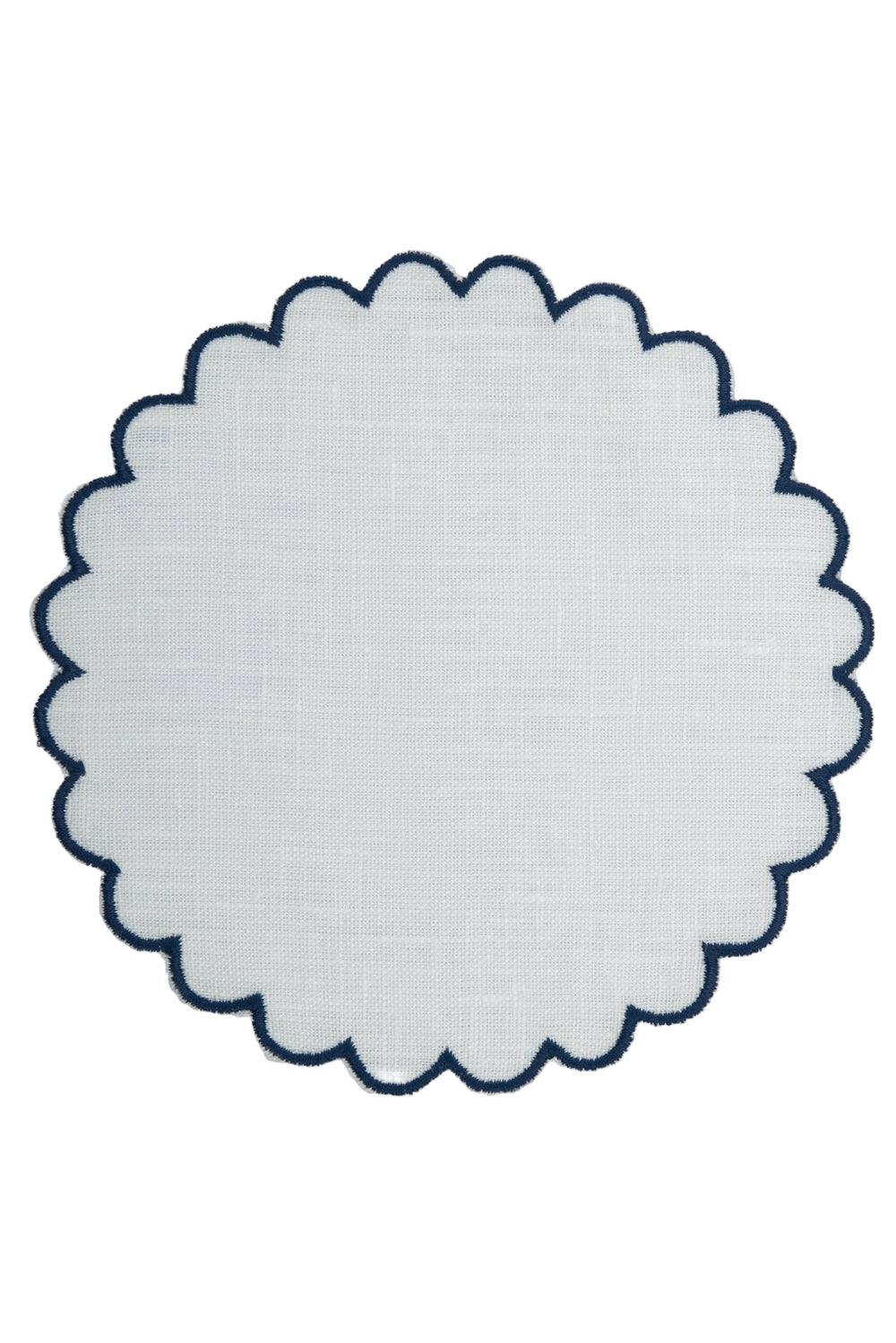 Bilbao Linen Coasters in White with Navy, Set of 6