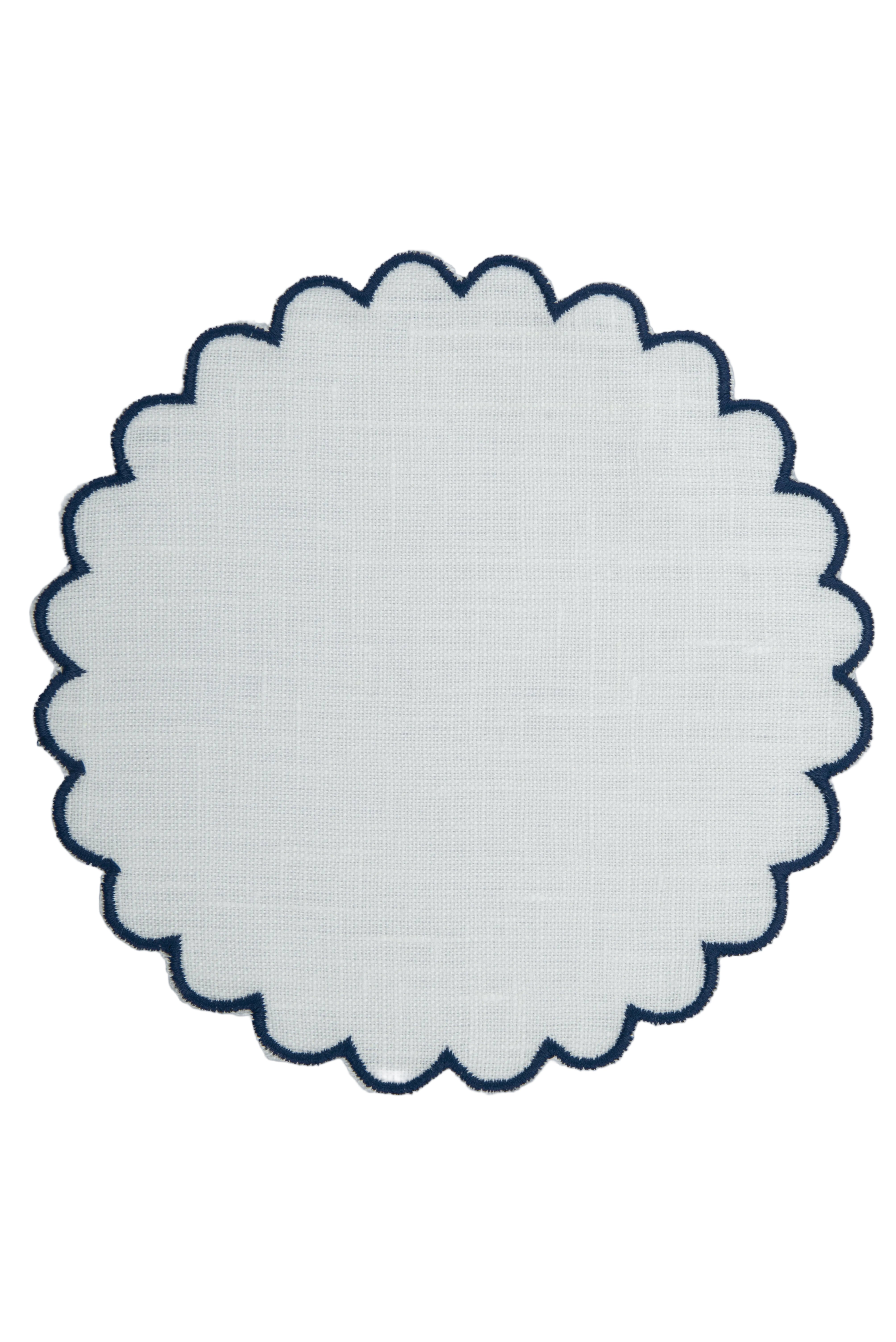 Bilbao Linen Coasters in White with Navy, Set of 6