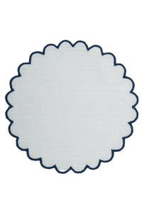 Bilbao Linen Coasters in White with Navy, Set of 6