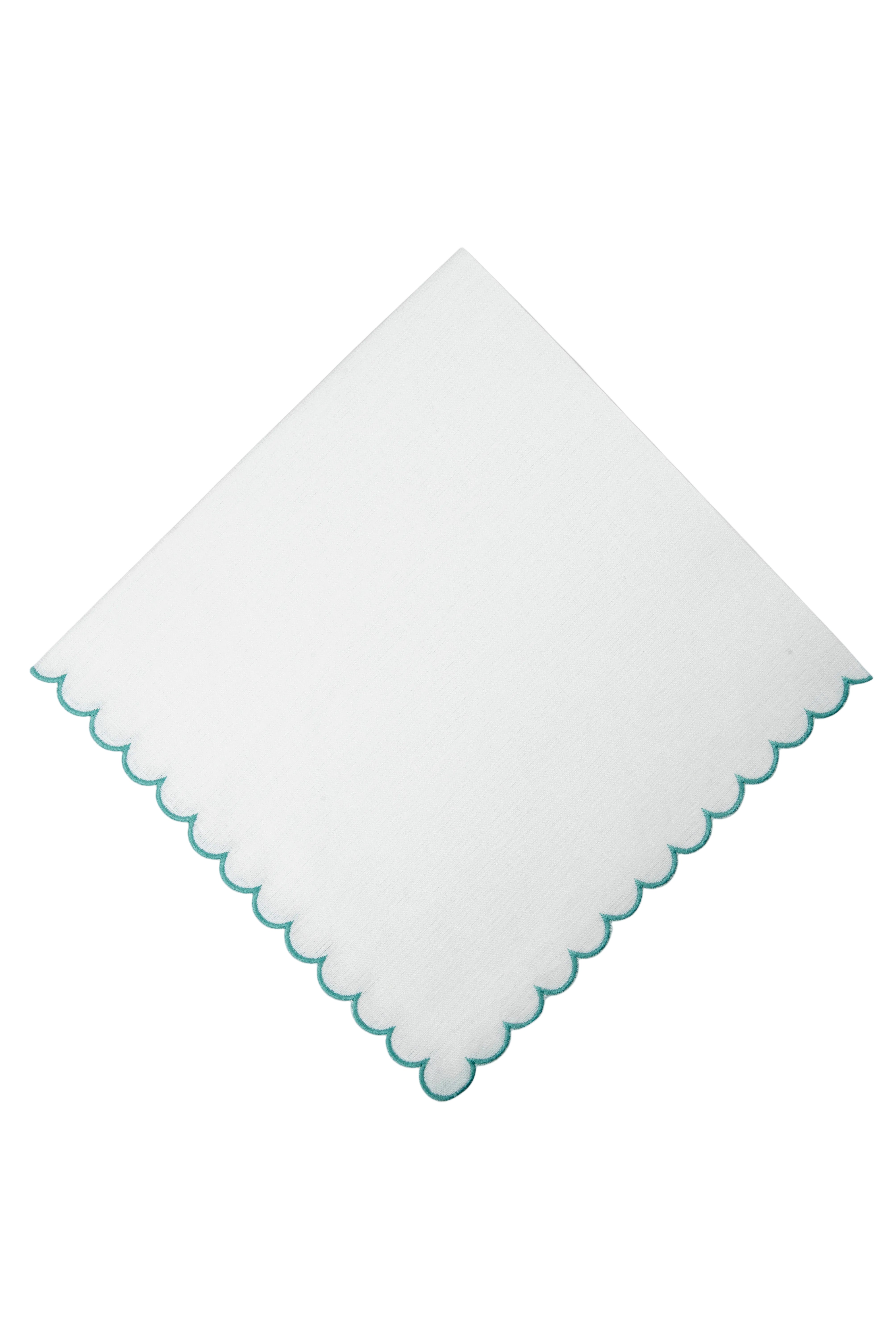 Bilbao Linen Napkin in White with Aqua