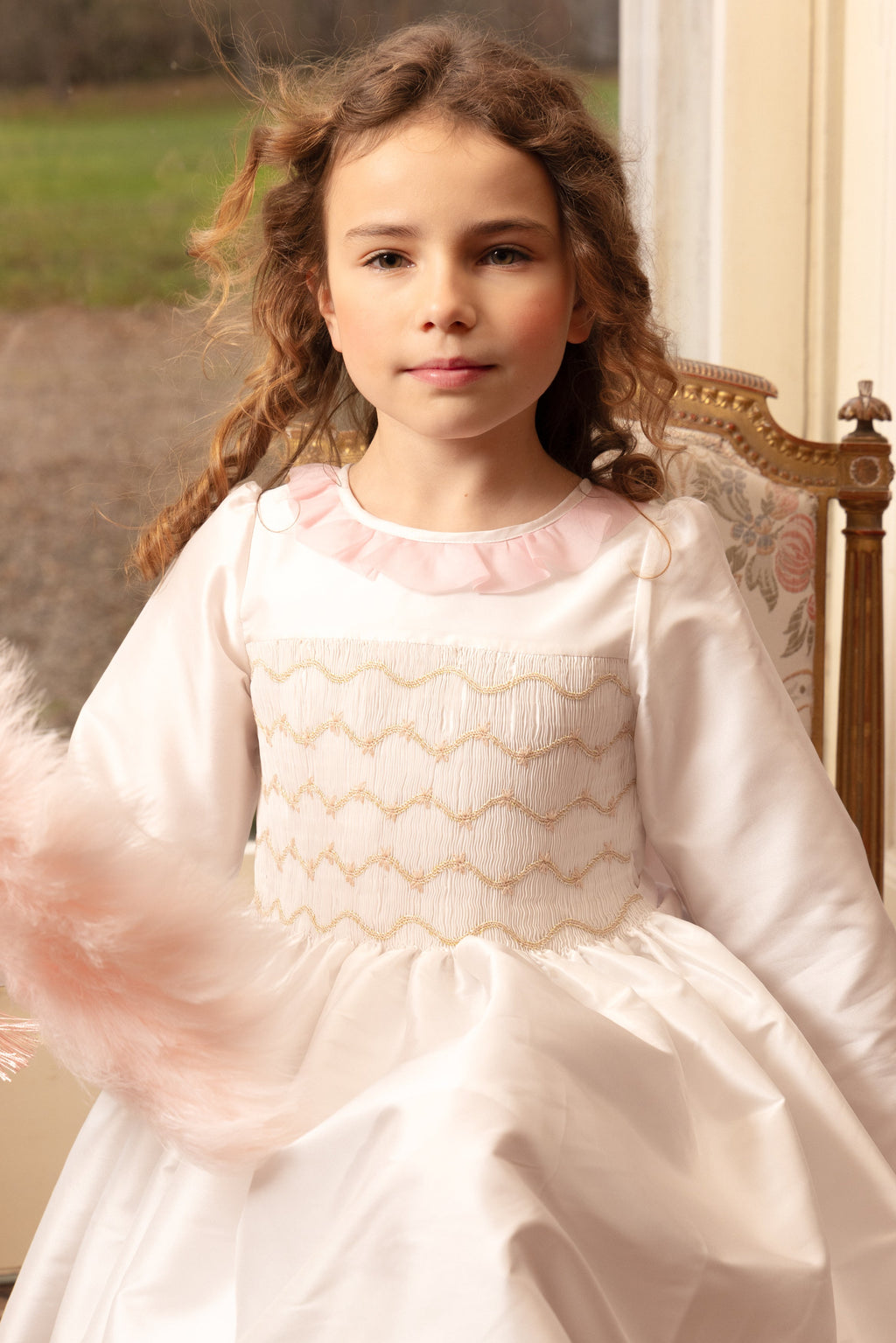 Sofia White Taffeta Long Sleeve Dress