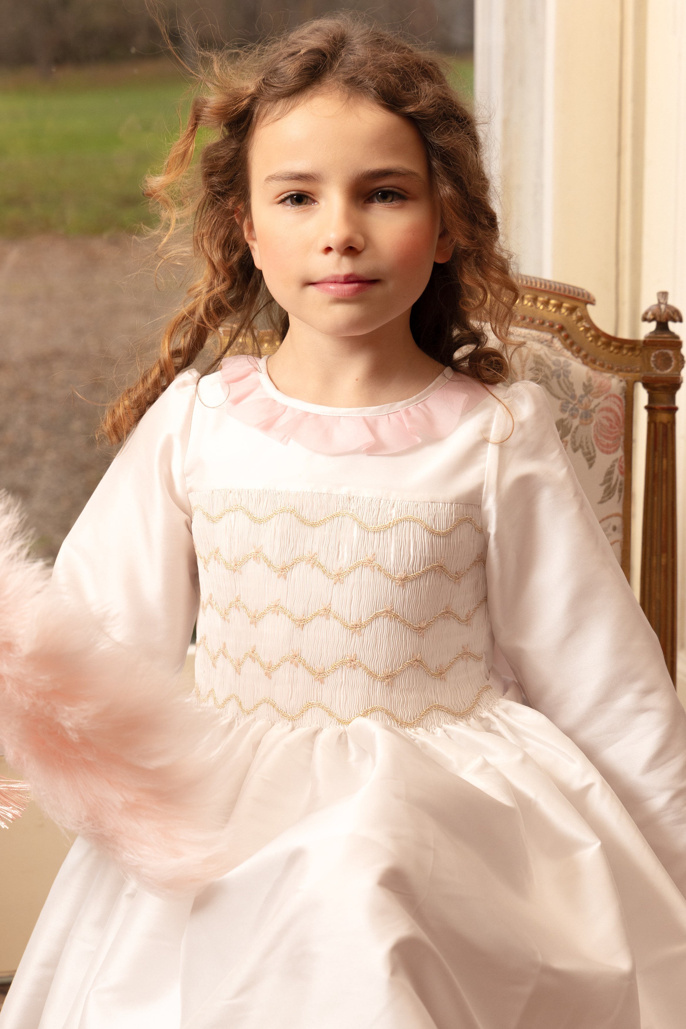 Sofia White Taffeta Long Sleeve Dress