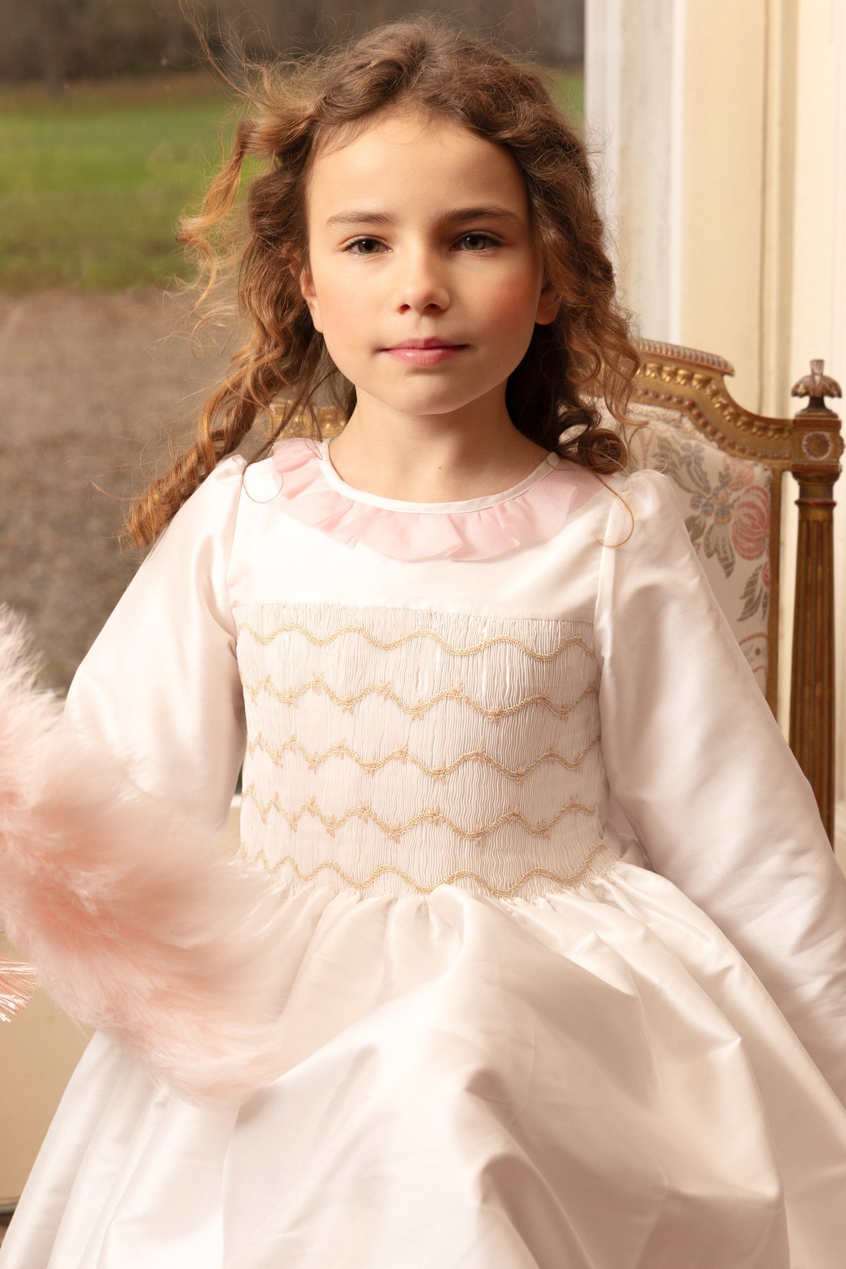Sofia White Taffeta Long Sleeve Dress