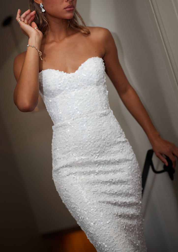 The Betty Dress in White Sequins
