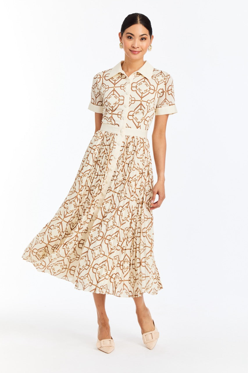 Billie Collared Shirt Dress in Quatrefoil Tile