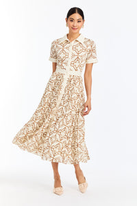 Billie Collared Shirt Dress in Quatrefoil Tile