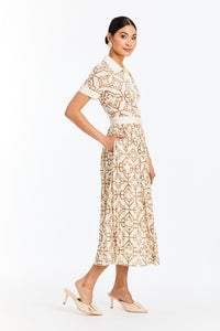 Billie Collared Shirt Dress in Quatrefoil Tile