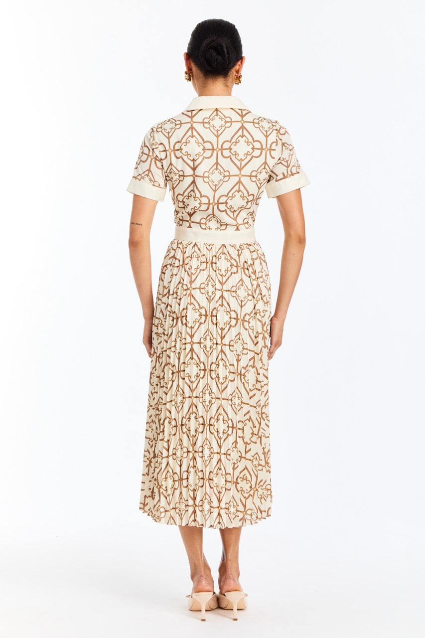 Billie Collared Shirt Dress in Quatrefoil Tile