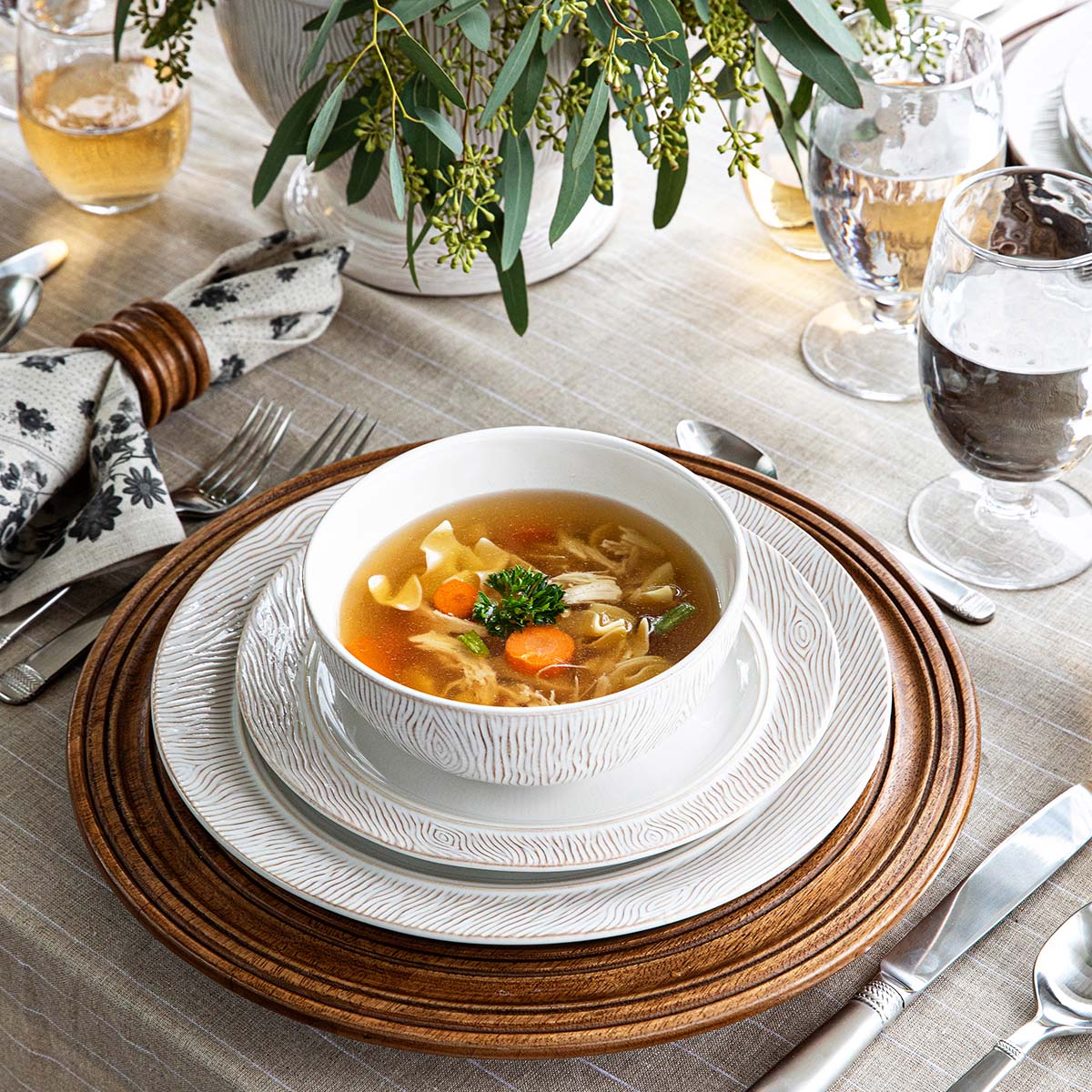 Blenheim Oak Place Setting in Whitewash, Set of 16