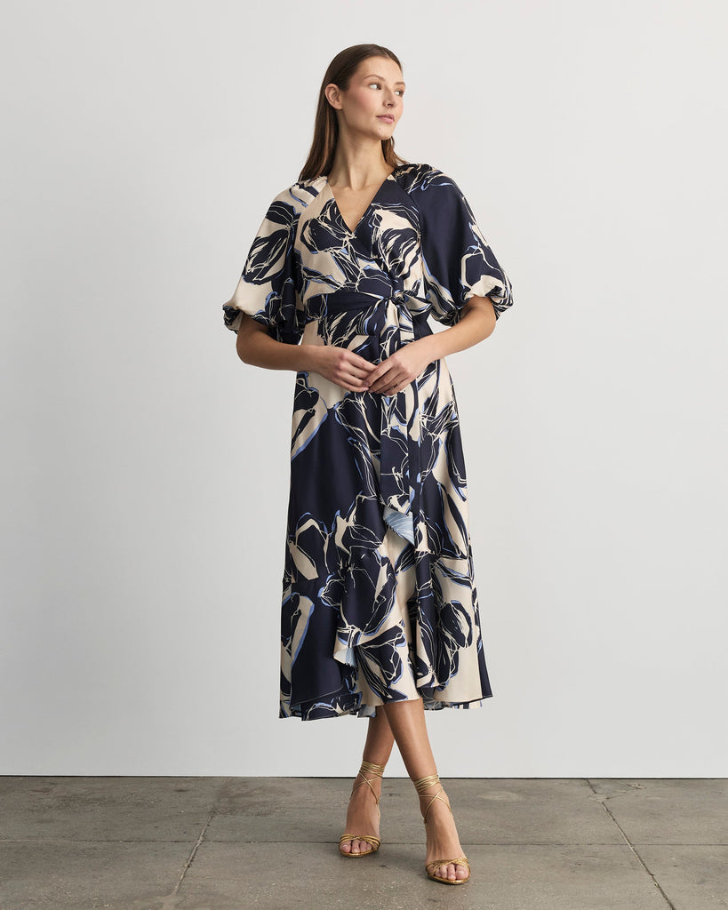 Blairine Dress in Maritime Blue & Cloudy Blue Multi