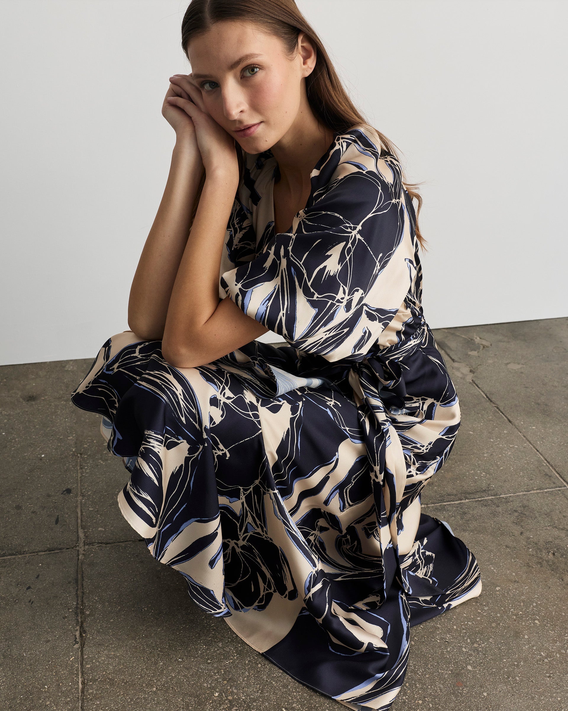 Blairine Dress in Maritime Blue & Cloudy Blue Multi