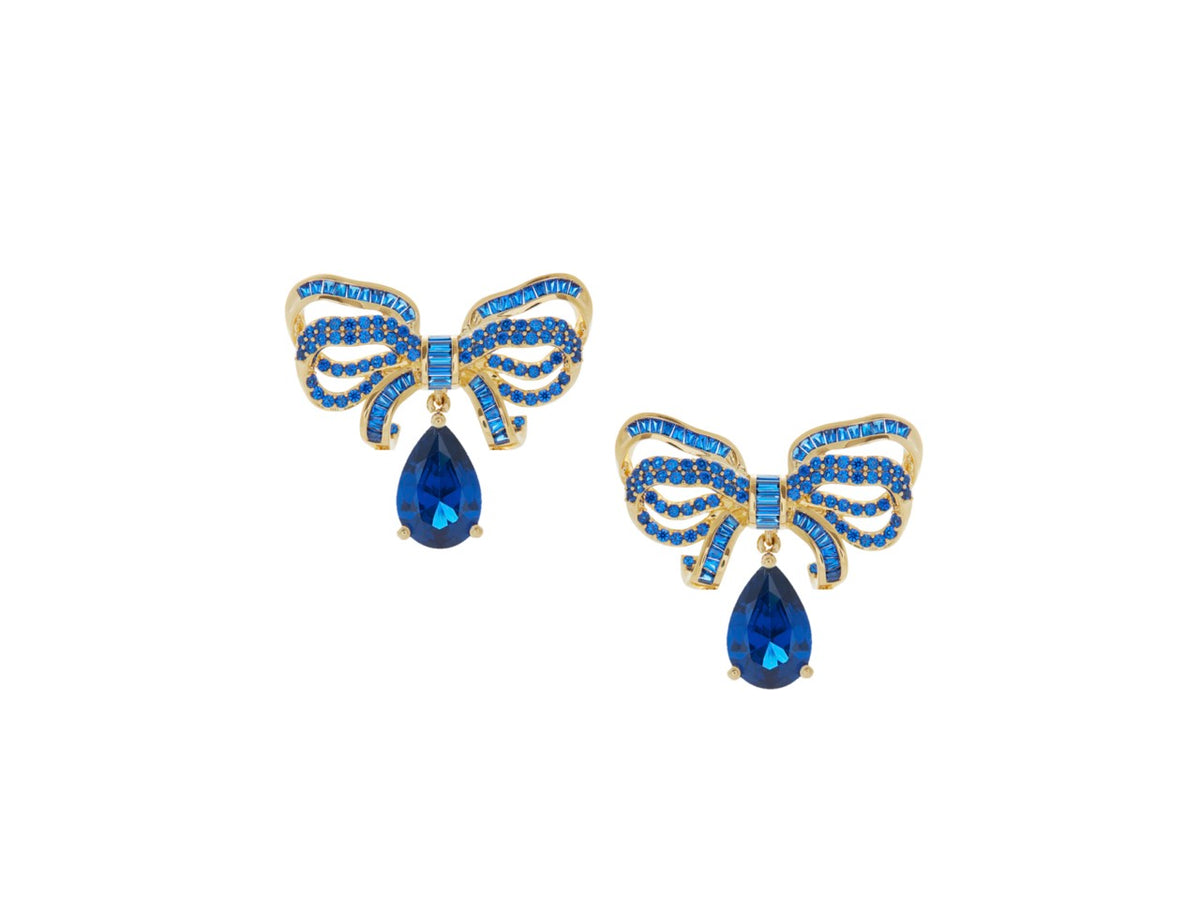 Bow Pearl Drop Earrings in Blue