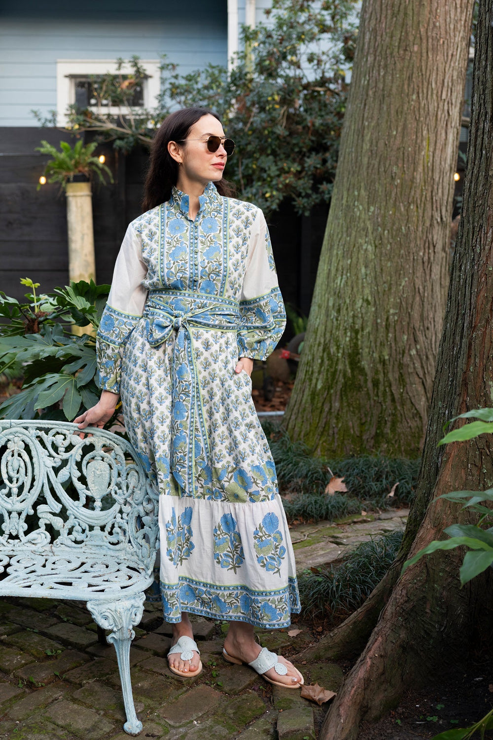 Flounce Dress in Bleu & Thyme Vintage Poppy