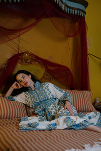 Flounce Dress in Bleu & Thyme Vintage Poppy