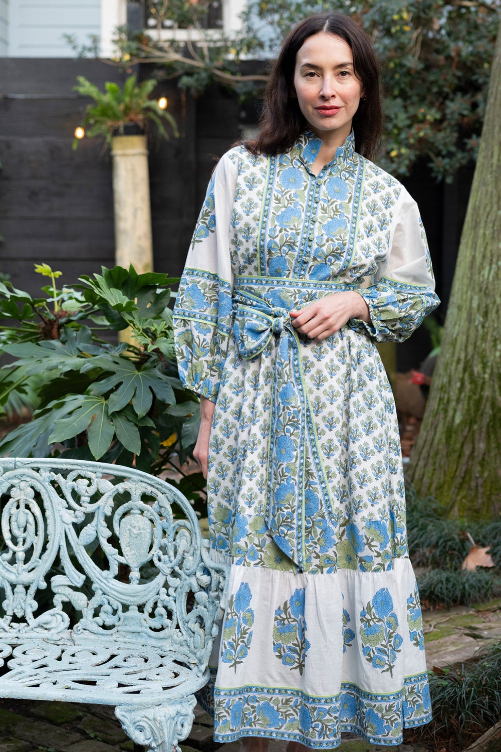 Flounce Dress in Bleu & Thyme Vintage Poppy
