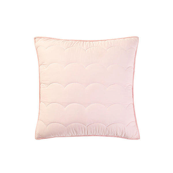 Front view of Blush Scallop Sham showcasing scalloped quilted rows and piped edge on white background