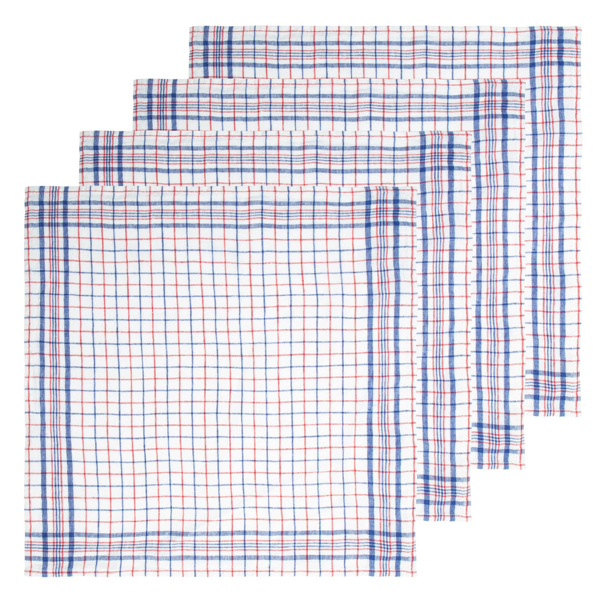 Overhead view of Bistro Napkin in Blue & Red, Set of 4 showcasing blue and red plaid weave on a white background