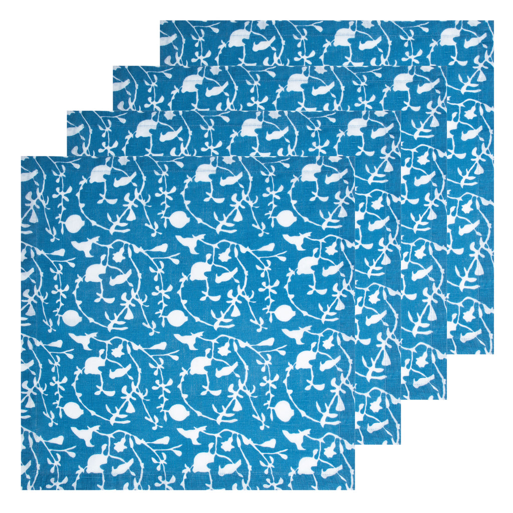 Sanctuary Printed Napkins in Blue, Set of 4