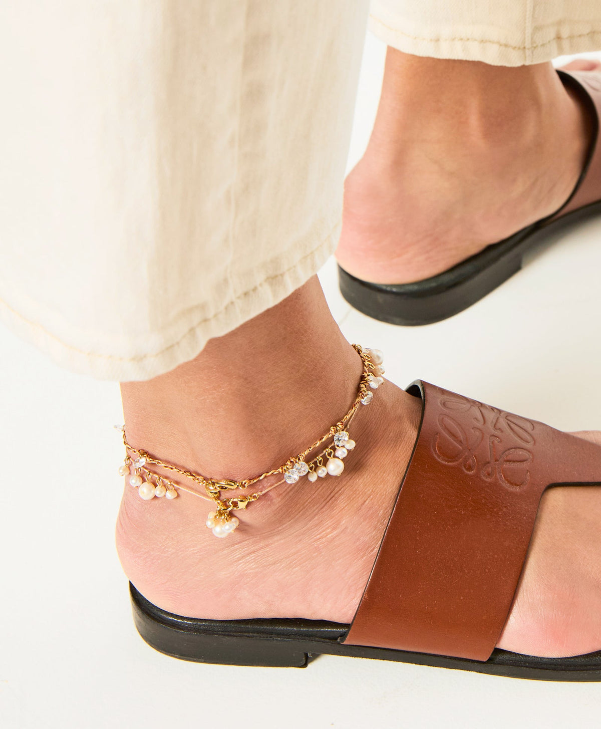 The Pearl Drip Drop Anklet Duo
