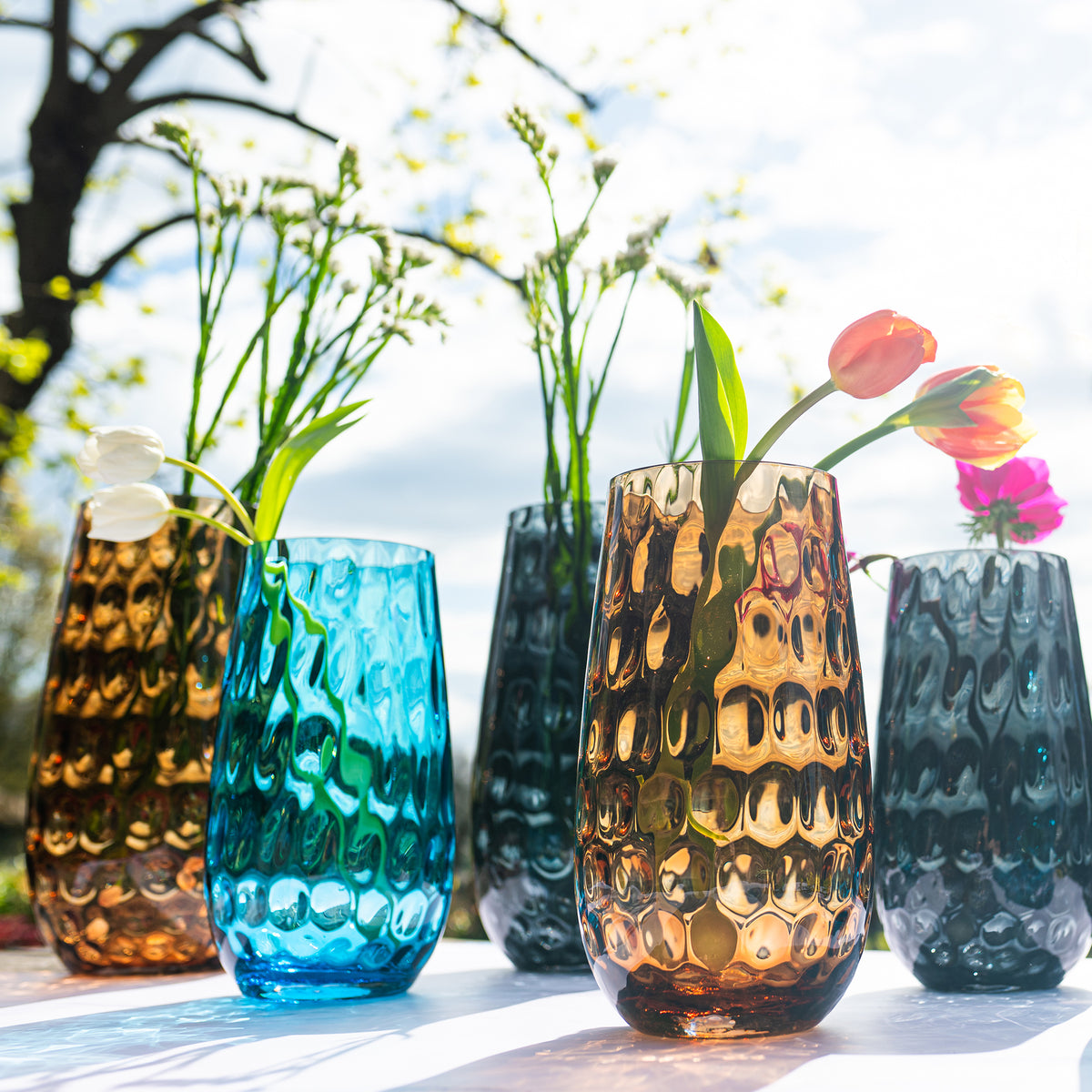 Bolla Glass Small Pebbled Vase in Ash Blue