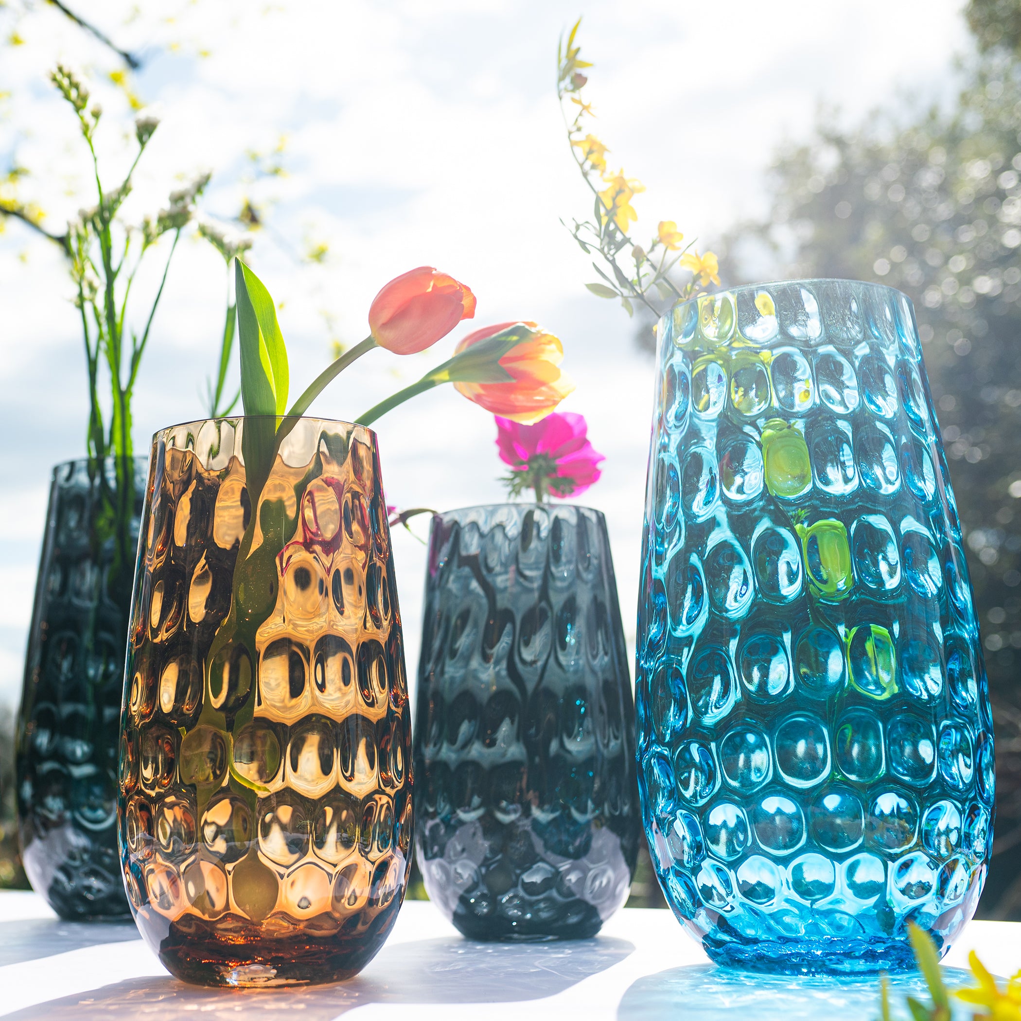 Bolla Glass Medium Pebbled Vase in Ash Blue