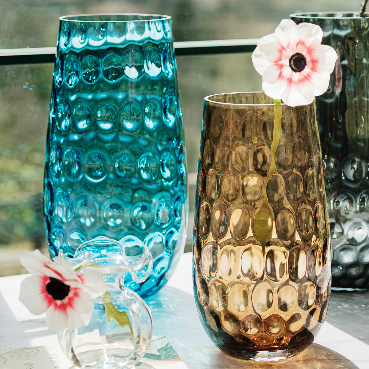 Bolla Glass Medium Pebbled Vase in Ash Blue