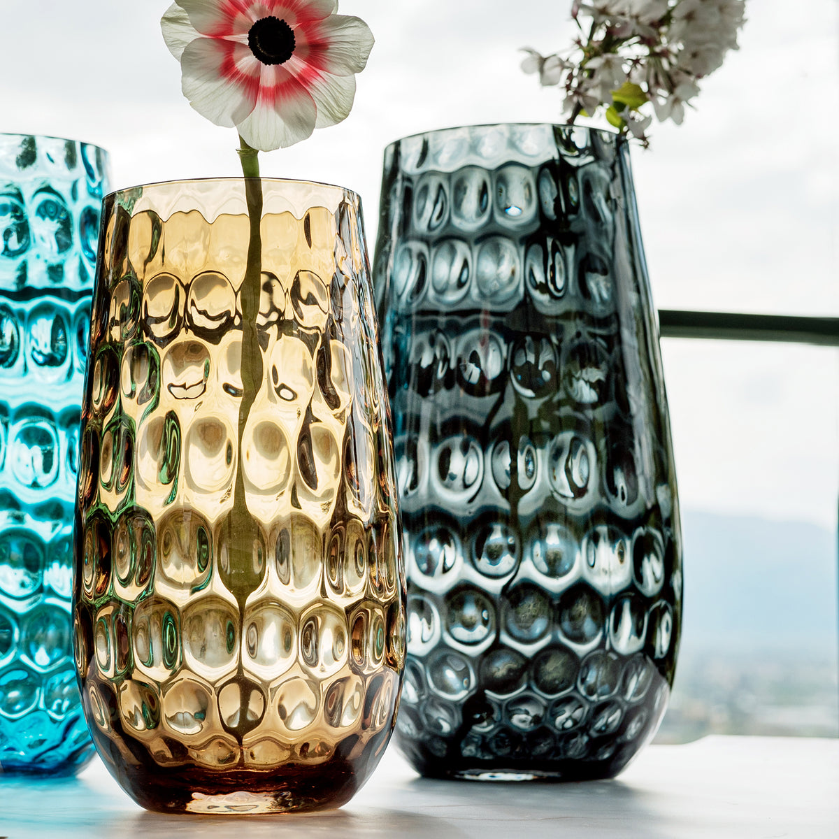 Bolla Glass Medium Pebbled Vase in Gray