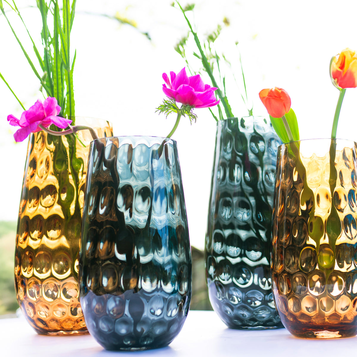 Bolla Glass Medium Pebbled Vase in Tortoise