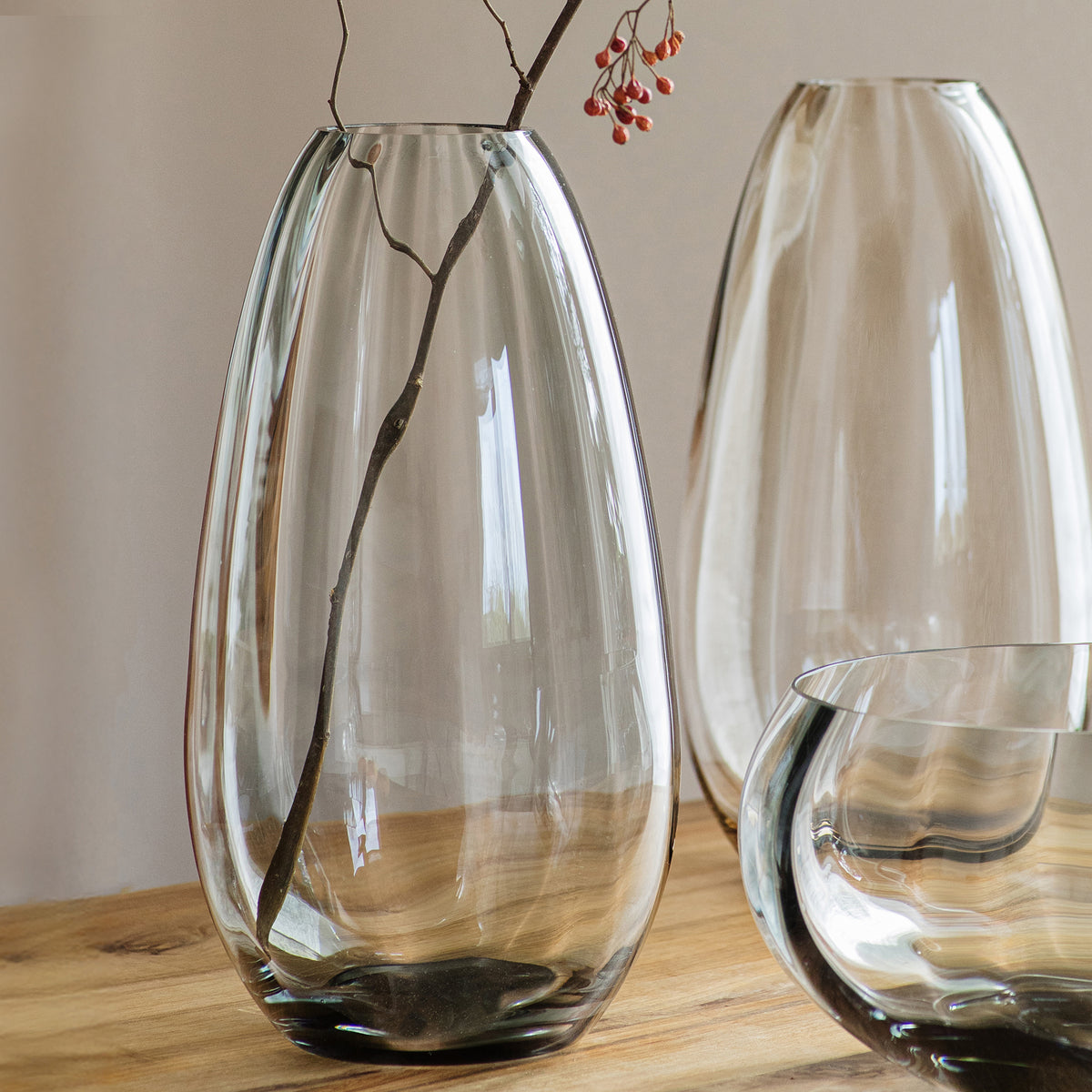 Bolla Glass Medium Pleated Vase in Gray