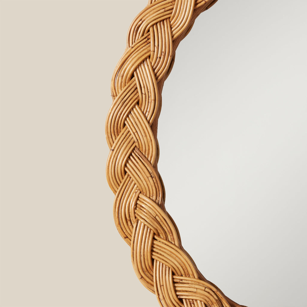 braided rattan frame of oval miror